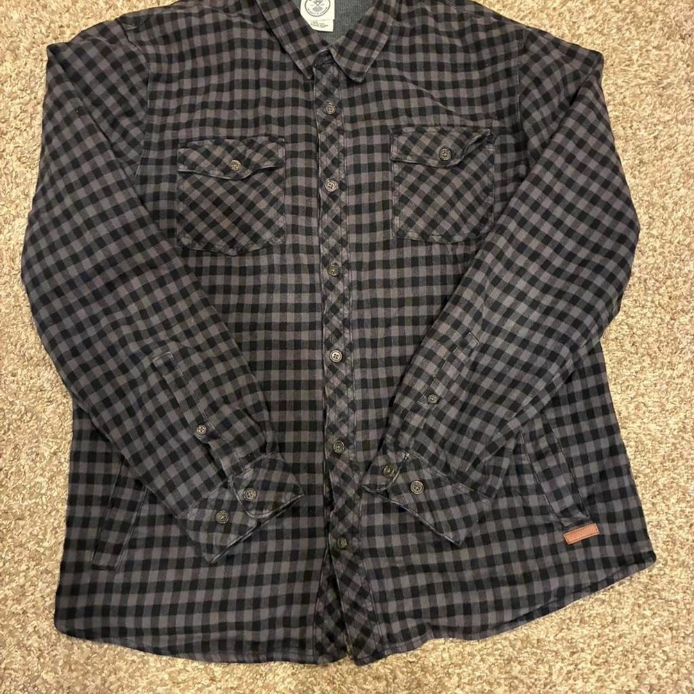 Voyager Grey & Black Plaid Waffle Lined Flannel Shirt Jacket Shacket Large‎